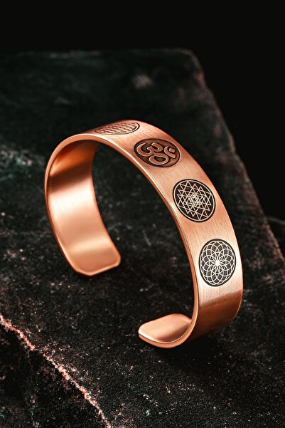 Otto Man Steel Jewelry Erkek Bakır Kelepçe Bileklik Yaşam Çiçeği Lotus Sri Ya...