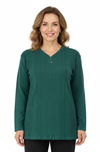 Oppland Pulover de mamă țesut cu ghiocei din bumbac, cu decolteu în V, cu model complet, de iarnă