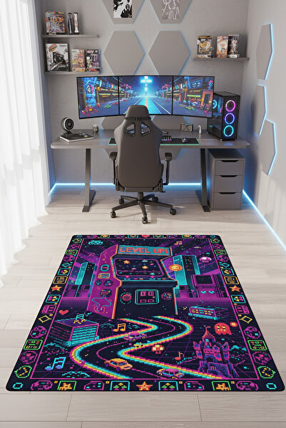 YTR HOME Gamer Halısı Dijital Baskı Yıkanabilir Kaymaz Taban Dekoratif Çocuk ...
