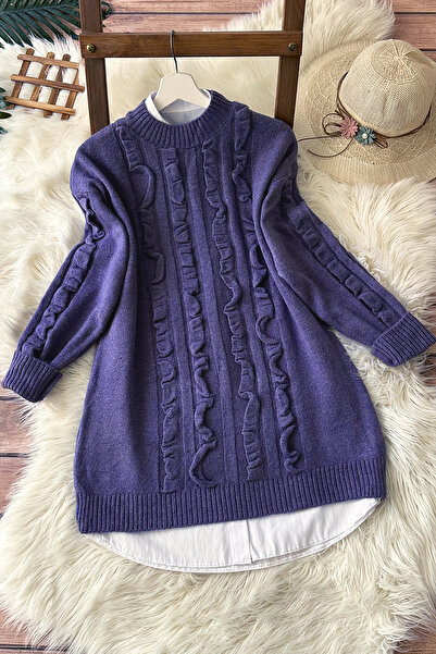 MODAQU Μαλακό πουλόβερ με λεπτομέρεια βολάν 8770 - Μωβ