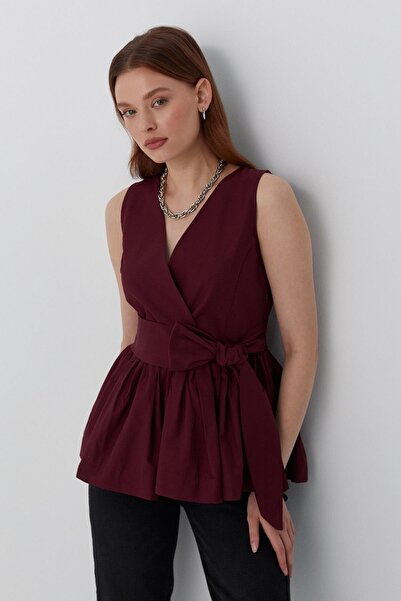 MARKALİSTE Μπλούζα χωρίς μανίκια με δεμένη ζώνη στο χρώμα του μπορντό