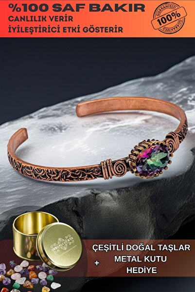 OSMANLI GÜMÜŞ Women's Copper Bracelet - Mystic Topaz Stone Shuttle Tree Bark ...