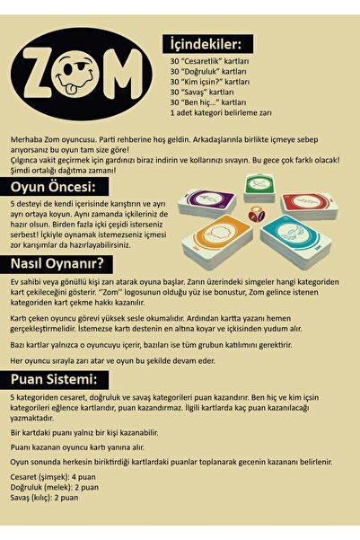 Metranya Zom Klasik Içki Oyunu Shot Oyunu Yılbaşı Oyunu 150 Kartlı Parti Oyunu Eğlenceli Kutu Kart Oyunu