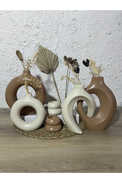 Zigzag Home Декоративен комплект от 6 вази, 2 пръстена, 2 любовни лози, 2 свещника, комплект фигурки в цвят кафе беж