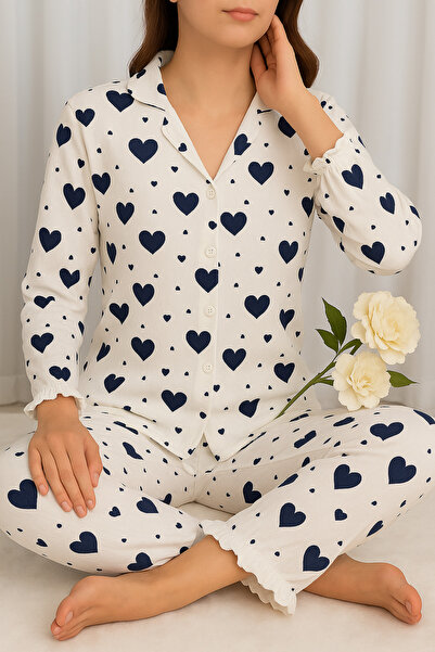 ELİTOL Σετ πιτζάμες με μακρυμάνικο πλεκτό σχέδιο με κουμπιά για γυναίκες