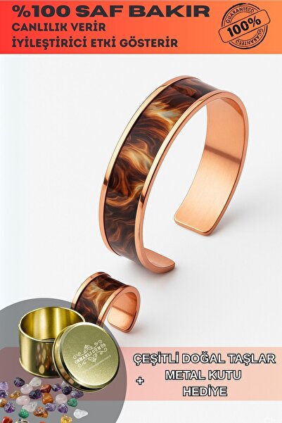 OSMANLI GÜMÜŞ سوار نسائي نحاسي - موديل ناتاليا بني اللون، صندوق معدني مطبوع خصيصًا وحجر كوارتز