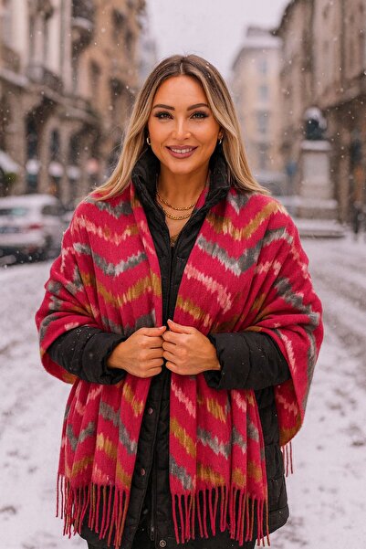 FELLMENS Stripe Patterned Red Tasseled Women's Shawl