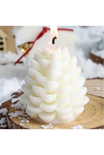 Flippy Lumânare parfumată de Crăciun, Flippy, Con de pin, Ceară de soia, Cadou de Crăciun, 7 x 6,5 x 6,5 cm, Alb