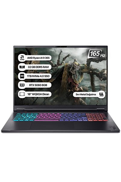 ACER Nitro 18 NH.QYHEY.001-32 Ryzen AI 9 365 32GB 1TB SSD RTX5060-115W 165Hz 18 WQXGA Dos Notebook
