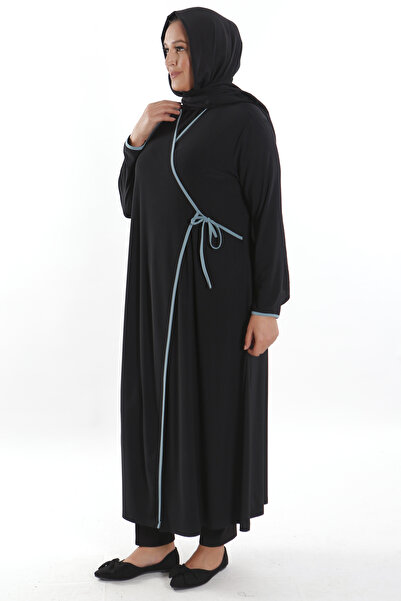Trend42plus Μαύρο φόρεμα προσευχής με διπλό λαιμόκοψη και λεπτομέρεια με περιτύλιγμα εσωτερικά και εξωτερικά