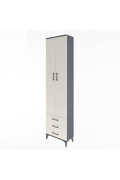 Dienni Arges Dolap 5 Raflı 3 Çekmeceli 2 Kapaklı 60x30x243 Antrasit-Aytaşı