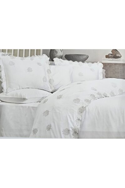 KÜBRAHOME'S طقم غطاء لحاف مزدوج مطرز من القطن الساتان بلون الكريم من ديفني