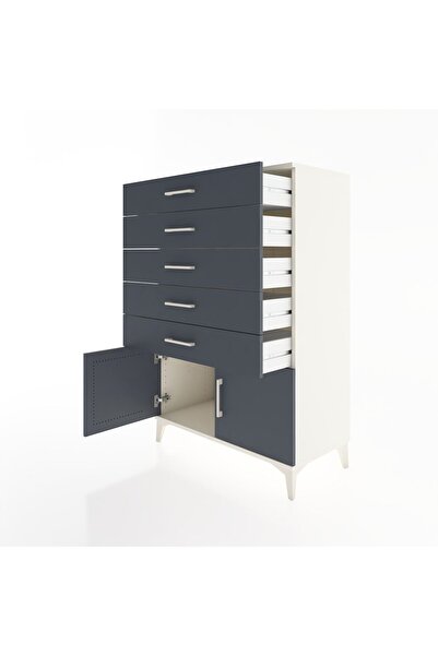 Dienni Hyperion Dolap 5 Çekmeceli 2 Kapaklı 88x44x134 Aytaşı-Antrasit