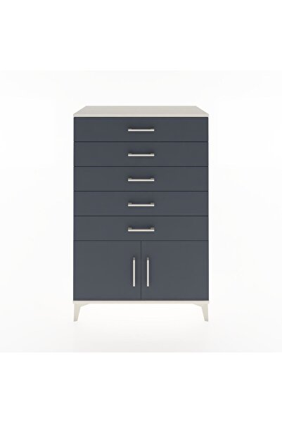 Dienni Hyperion Dolap 5 Çekmeceli 2 Kapaklı 88x44x134 Aytaşı-Antrasit