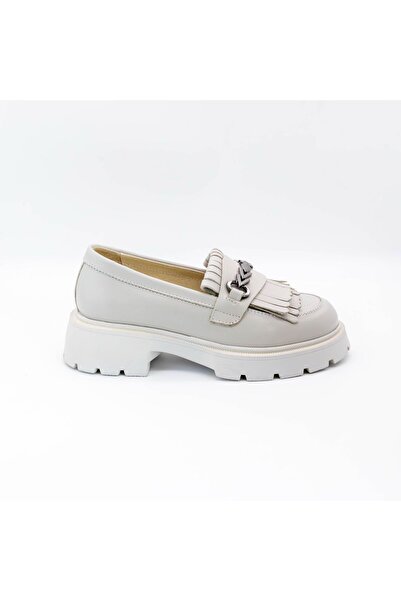 Piello Mocasini Damă Piele Naturală, cu Franjuri și Lanț, Alb Natur