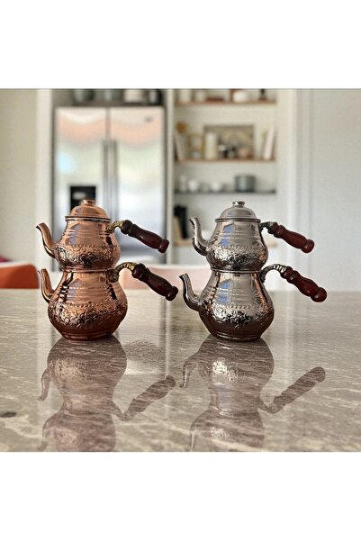 BARITCIOGLU Bakır çaydanlık Küçük boy Dövme çiçek motifli