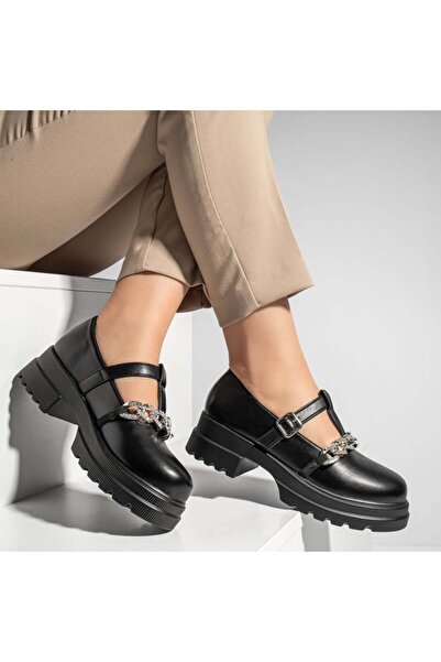 Modlet.ro Women's black casual shoes with strap and rhinestones MOD13094