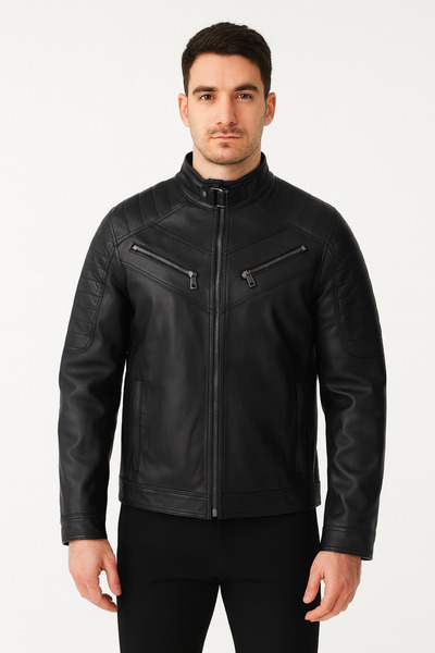 Westmore Erkek Hakiki Deri Biker Mont – Siyah Şık ve Dayanıklı Motosiklet Der...