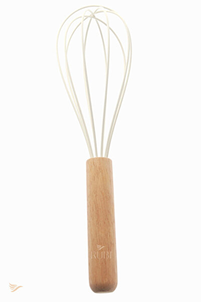 İnterlife Bamboo Handle Whisk Kitchen Silicone Whisk Food Preparation Whisk Tool (White 24 cm)