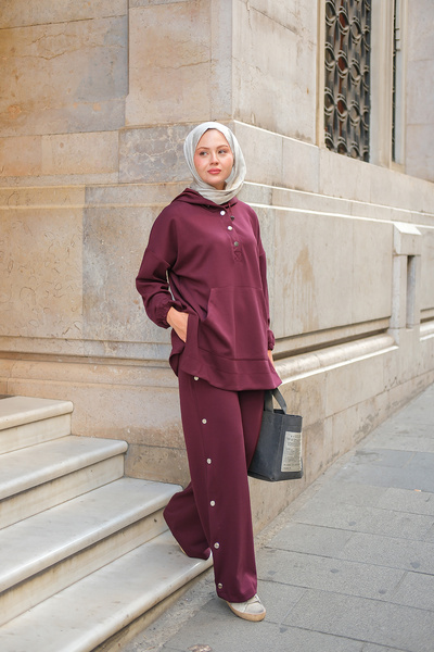 LOCCO Kadın Çıtçıt Kapüşonlu Takım Bordo