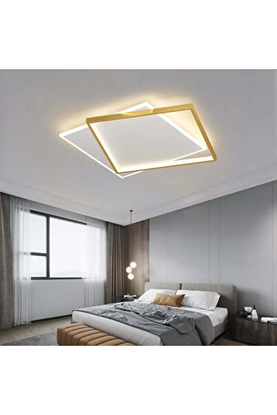 Alista Home Lustra LED cu telecomanda SOLARA 98 W, 2 Patrate, lumina Rece/Calda/Neutra, Dimabila, Auriu Alb