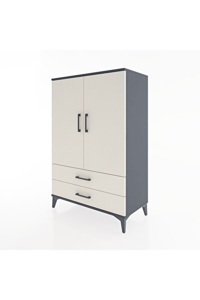 Dienni Hyperion Dolap Tek Raflı 2 Çekmeceli Tek Askılı 88x44x134 Antrasit-Aytaşı