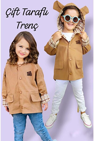 Çamur Kids Hem Unisex Hem Çift Taraflı Kullanıma Uygun Gabardin Ve Ekose Kumas Tasarım Trenc