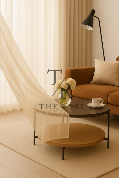 The Rose Krem Düz Tül Perde, Sık Pile, Düz, Sade, Tül Perde, Kornişli, Kırışm...