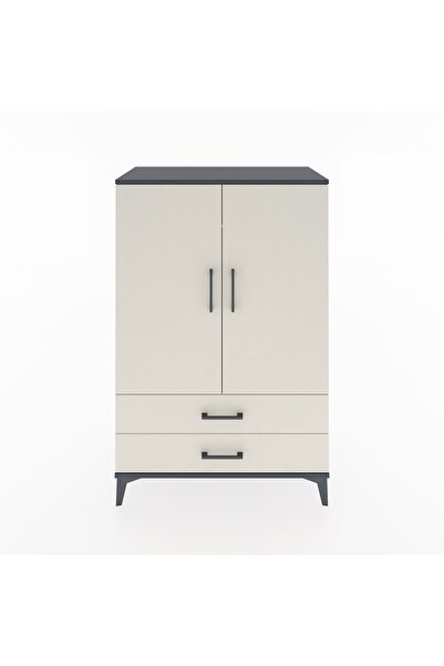 Dienni Hyperion Dolap Tek Raflı 2 Çekmeceli Tek Askılı 88x44x134 Antrasit-Aytaşı