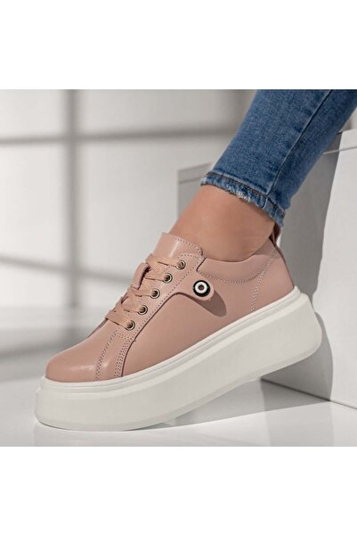 Modlet.ro Γυναικεία ροζ δερμάτινα παπούτσια με παχιά σόλα MOD11353