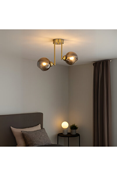 ALC-Shop Alessandro Chandelier, 2x E27, Dark Grey Lampshade, Gold