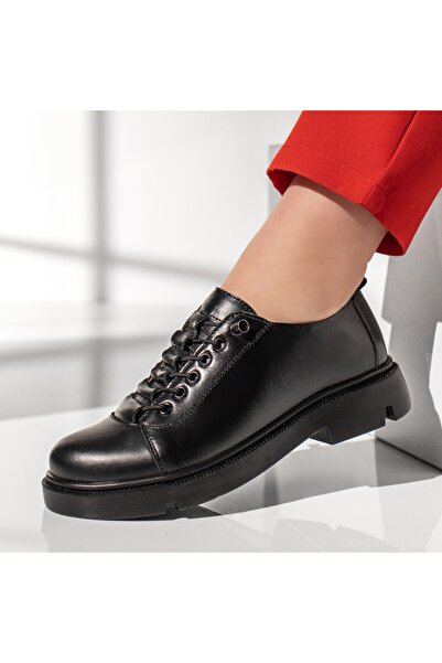 Modlet.ro Women's black leather casual shoes with elastic laces MOD13150