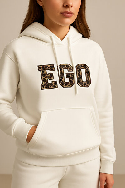 Ramior Leopard Detailed Hooded White Women's Ego Tracksuit Set