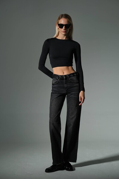 Maule Γυναικείο παντελόνι @Sanremo με ψηλή μέση, 100% βαμβακερό, φαρδύ πόδι, τζιν παντελόνι