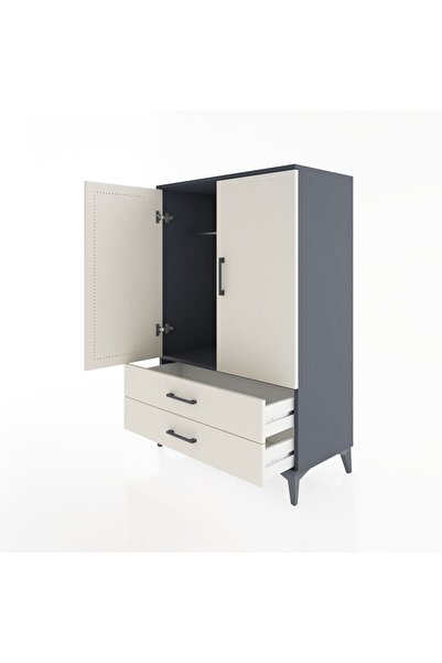 Dienni Hyperion Dolap Tek Raflı 2 Çekmeceli Tek Askılı 88x44x134 Antrasit-Aytaşı