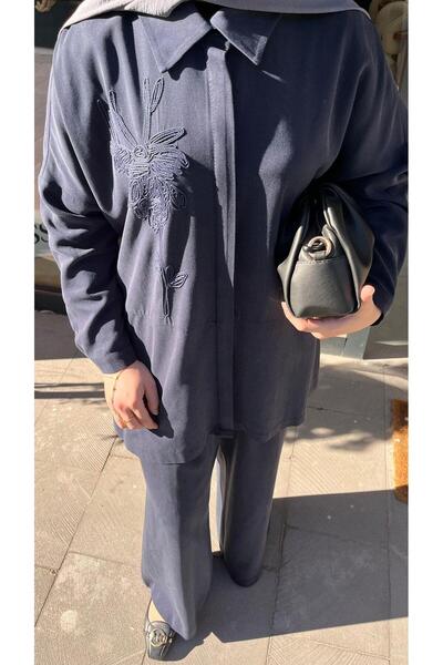 Nuss 1034 Floral Embroidered Suit Navy Blue