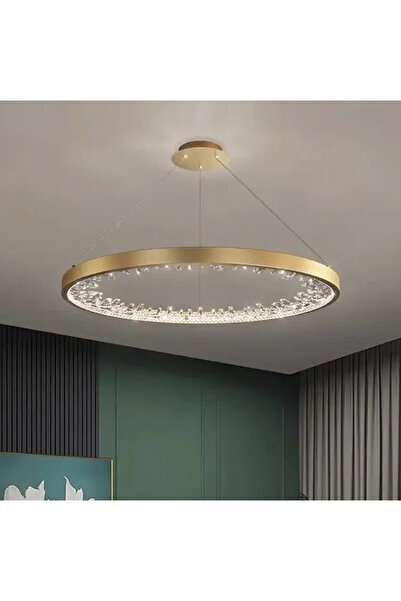 ALC-Shop Κρεμαστός πολυέλαιος LED με τηλεχειριστήριο, 44W, 1 κύκλος, 40cm, Ψυχρό/Ζεστό/Ουδέτερο φως, Ρυθμιζόμενη ένταση, Χρυσό