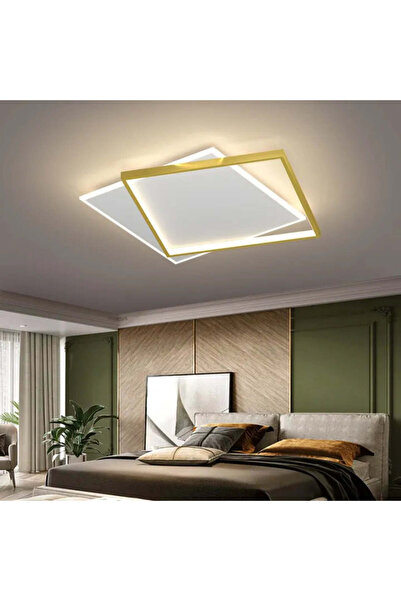 Alista Home Lustra LED cu telecomanda SOLARA 98 W, 2 Patrate, lumina Rece/Calda/Neutra, Dimabila, Auriu Alb