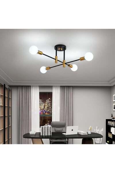 Alessandro DESIGN Модернистичен полилей Gentile, 4x E27, черно-златист, модер...