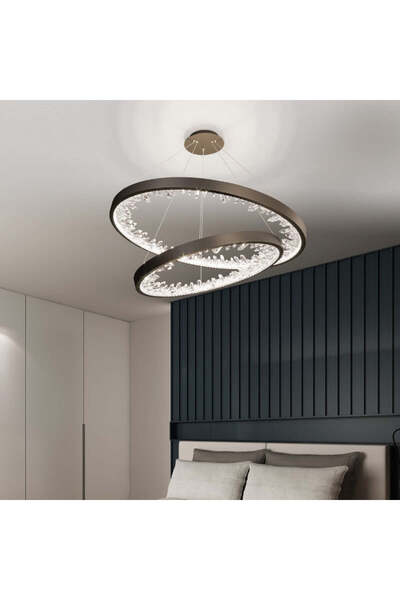 ALC-Shop Κρεμαστός πολυέλαιος LED με τηλεχειριστήριο, Κρύσταλλα K9, 110W, 2 Κύκλοι, Ψυχρό/Ζεστό/Ουδέτερο φως, Μαύρο