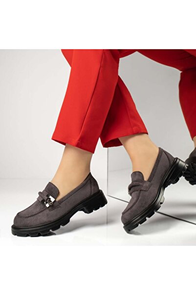 Modlet.ro Women's grey suede casual shoes with metallic details MOD13366