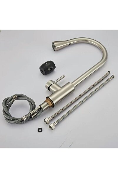 Trendy's Μπαταρία κουζίνας με αποσπώμενη κεφαλή ντους, σατινέ ανοξείδωτο ατσάλι, αεριστήρας δύο λειτουργιών