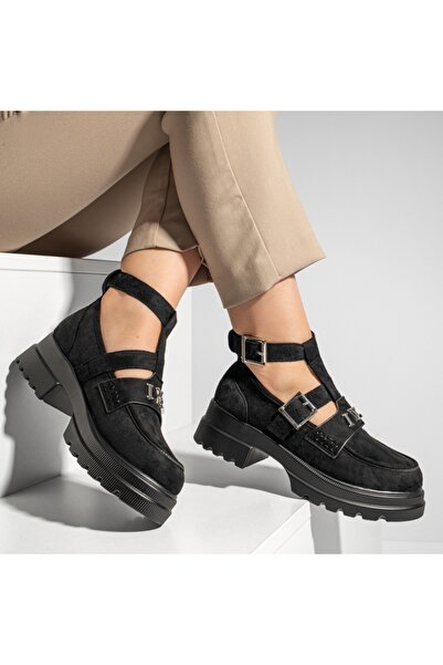 Modlet.ro Women's black suede casual shoes with metallic details MOD13095