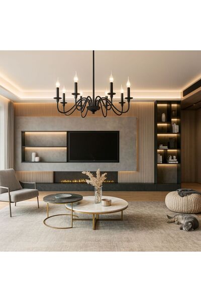 ALC-Shop Πολυέλαιος VINTAGE, τύπος Εκκρεμούς με βραχίονες, MARGAUX, Ροτόντα, 8xE14, Μαύρο