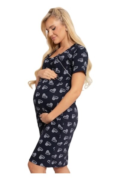 Formommy - Cămașă de alăptat, cu inimioare, bumbac, cu nasturi înclinați, măr...