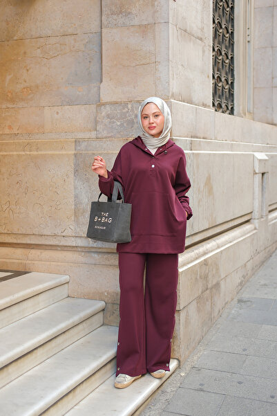 LOCCO Kadın Çıtçıt Kapüşonlu Takım Bordo