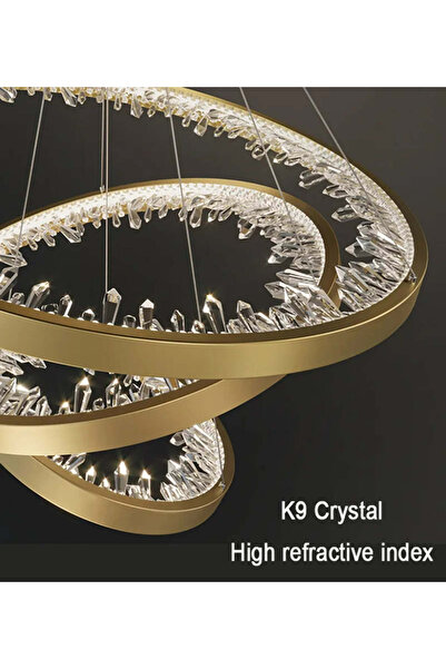 ALC-Shop Κρεμαστός πολυέλαιος LED με τηλεχειριστήριο, Κρύσταλλα K9, 110W, 2 κύκλοι, Ψυχρό/Ζεστό/Ουδέτερο φως, Ρυθμιζόμενη ένταση