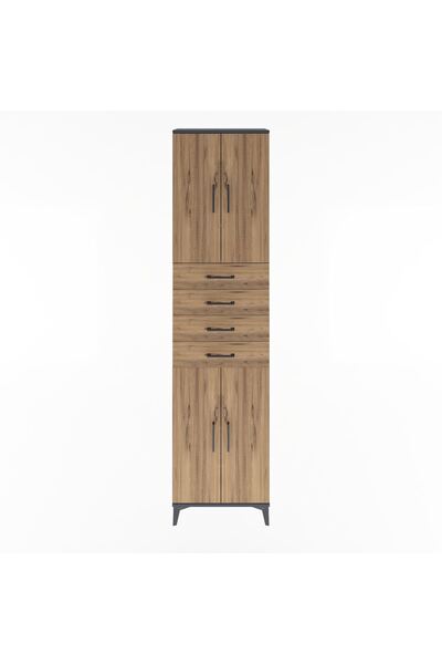 Dienni Arges Dolap 4 Raflı 4 Çekmeceli 4 Kapaklı 60x30x243 Antrasit-Çam