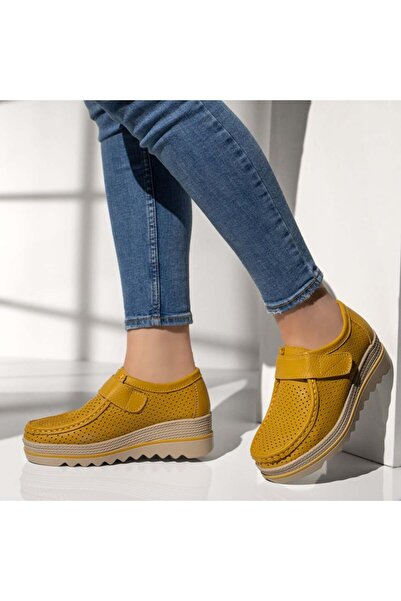 Modlet.ro Women's yellow platform casual shoes in leather MOD12137