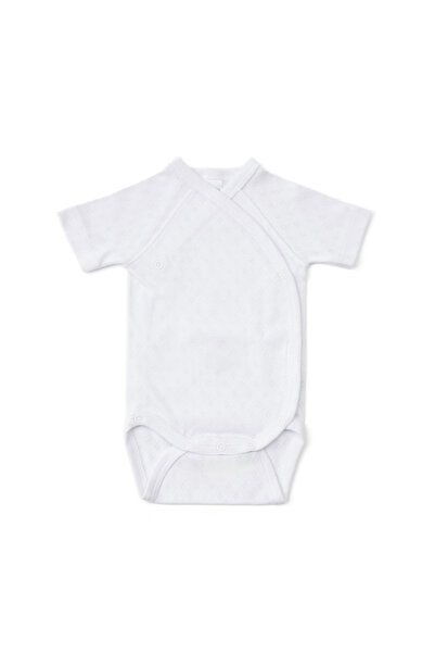 OEM Body cu maneca scurta nou-nascut, din bumbac cu model pointelle, inchidere in 7 capse